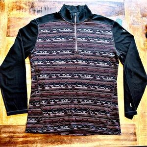 Smartwool Men’s 1/2 Zip Black/Grey/Maroon Mountain Print Shirt, Size XL